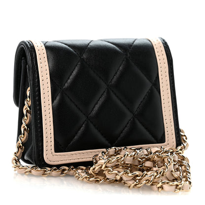 Chanel Lambskin Quilted Flap Clutch On Chain Black Beige 2 of 11