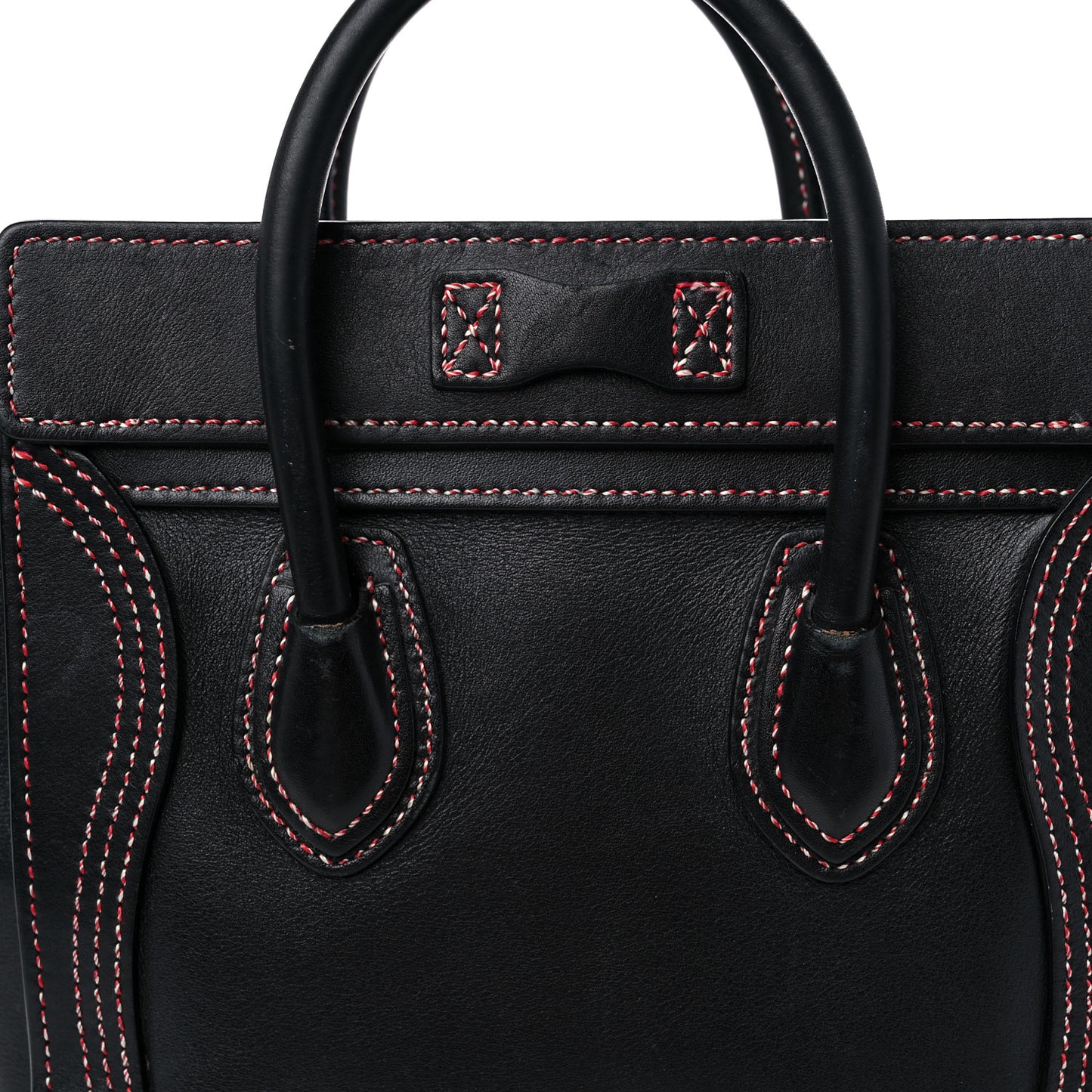 Shiny Smooth Calfskin Stitched Nano Luggage Black Multicolor