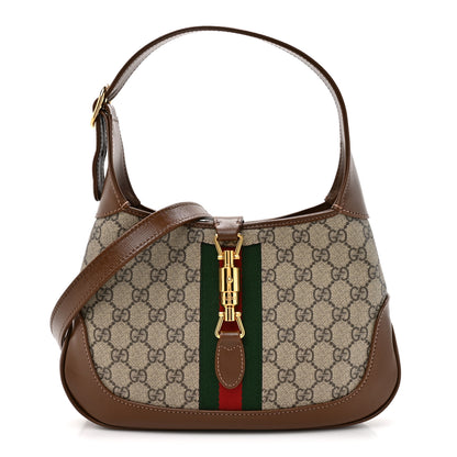 Gucci GG Supreme Monogram Azalea Calfskin Web Small Jackie 1961 Hobo Beige Ebony Brown Sugar 1 of 10