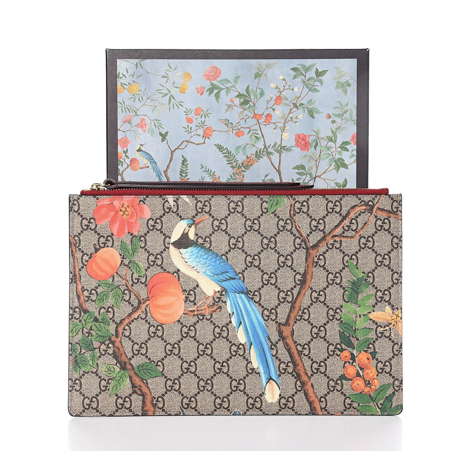 GG Supreme Monogram Tian Large Zip Pouch Beige Multicolor Red