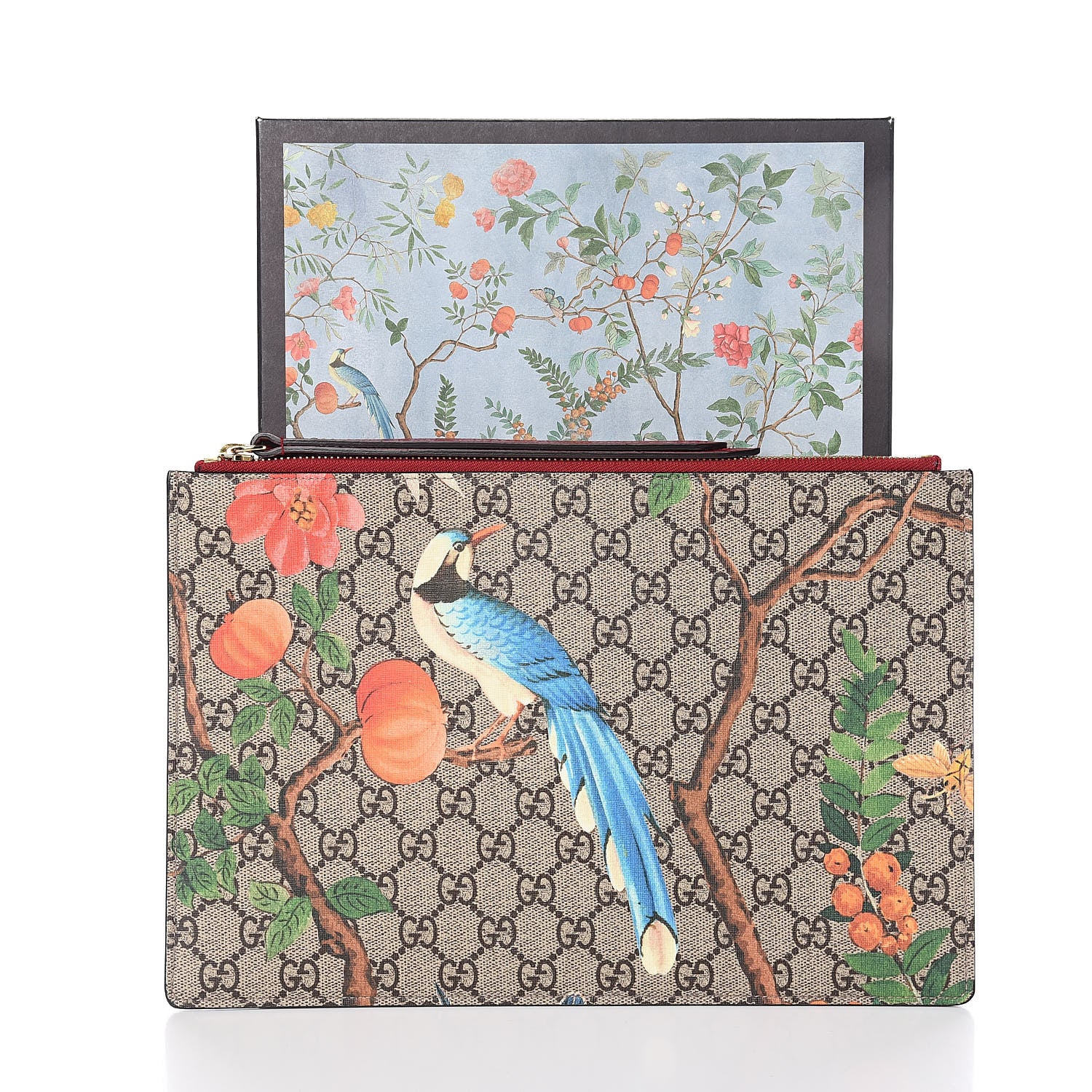 Gucci GG Supreme Monogram Tian Large Zip Pouch Beige Multicolor Red 8 of 8