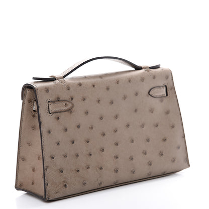 Hermes Ostrich Kelly Pochette Clutch Gris Asphalte 2 of 24