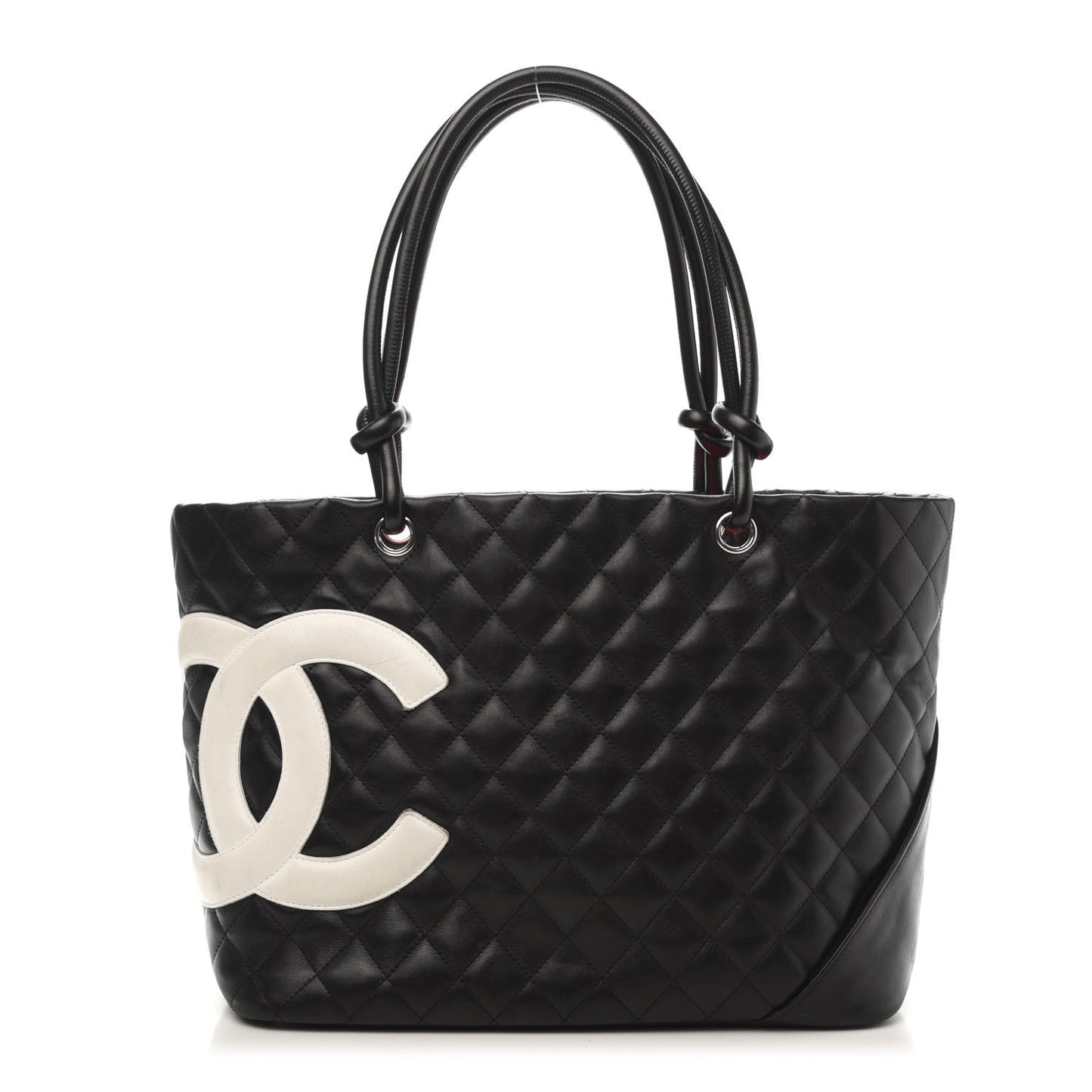 Calfskin Quilted Large Cambon Tote Black White