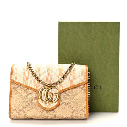 Gucci Raffia GG Monogram Matelasse GG Marmont Chain Wallet Natural Beige Off White Sun Oil 11 of 11