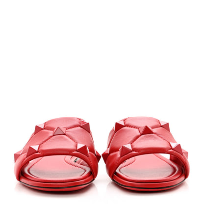 Valentino Garavani Nappa Monochrome Roman Stud Flat Slide Sandals 39 Rouge Pur 2 of 7