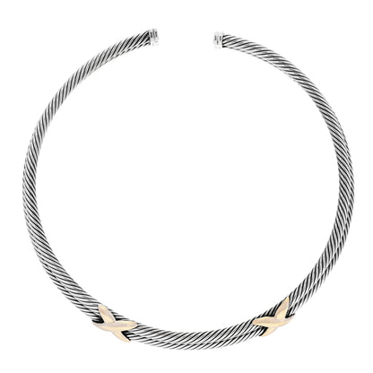 David Yurman Sterling Silver 14K Yellow Gold Double X Station Collar Necklace 1 of 4