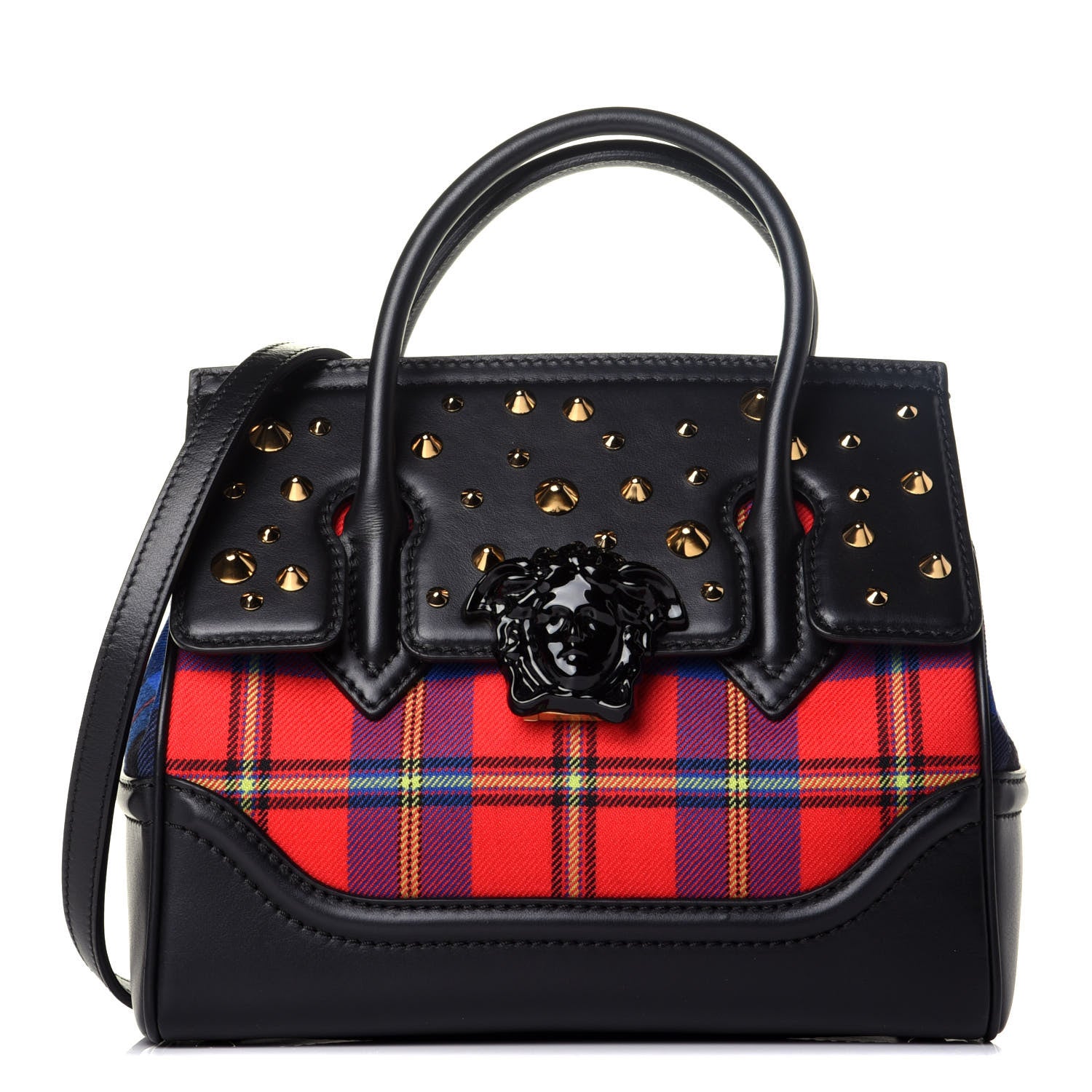 Versace Vitello Tartan Medium Baroque Palazzo Empire Bag Black Rosso 1 of 10