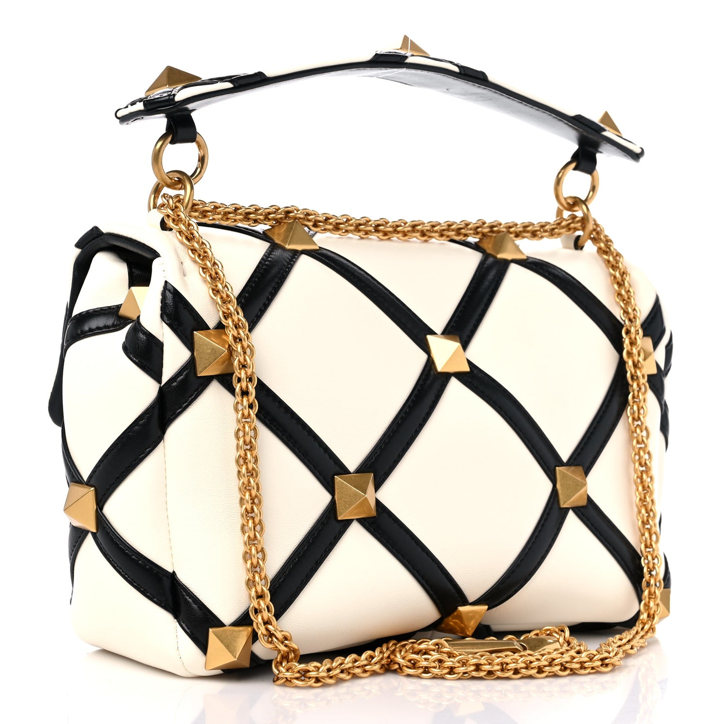 Nappa Large Roman Stud Shoulder Bag Ivory Black