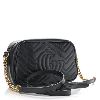 Gucci Calfskin Matelasse Small GG Marmont Chain Shoulder Bag Black 3 of 10