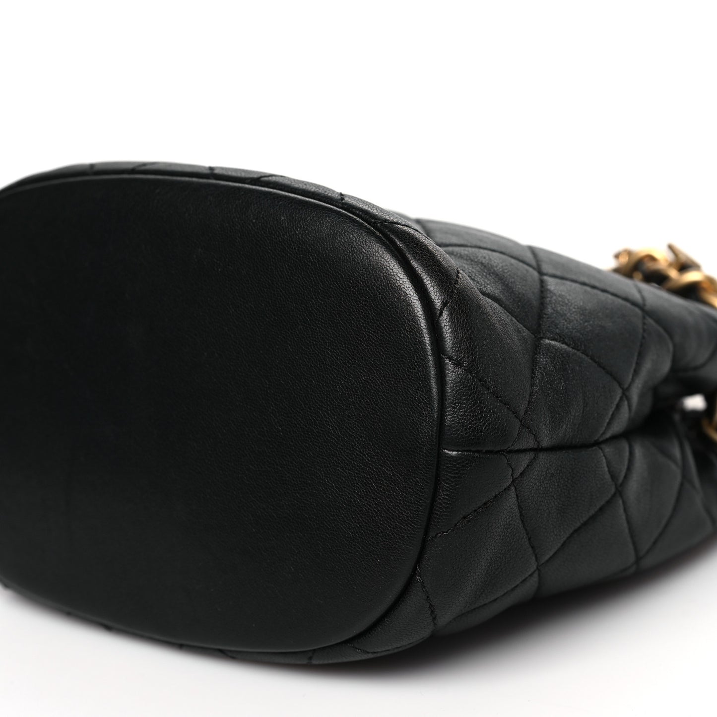 Lambskin Quilted Chaine Lettre Small Bucket Bag Black