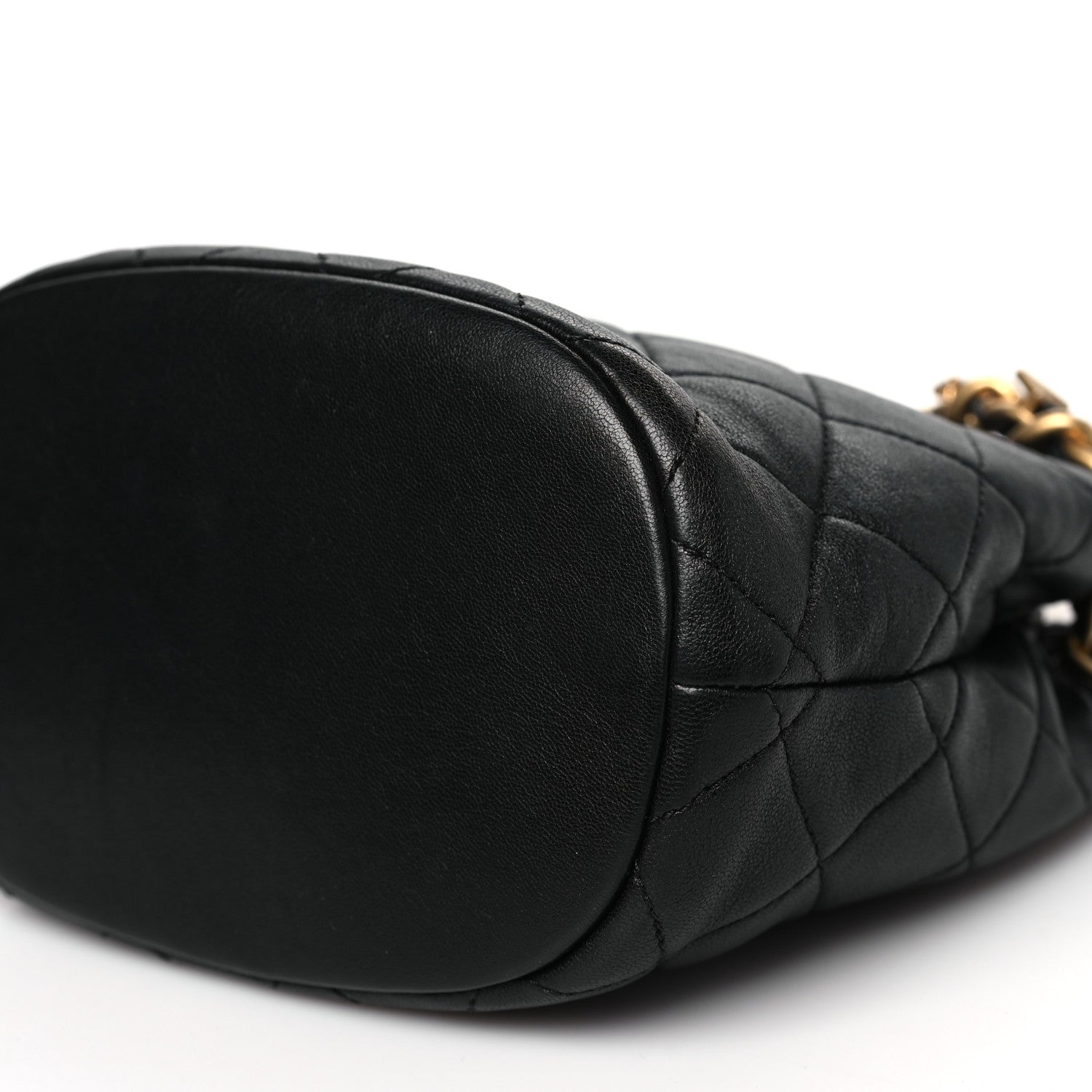 Chanel Lambskin Quilted Chaine Lettre Small Bucket Bag Black 10 of 10