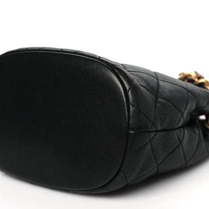 Chanel Lambskin Quilted Chaine Lettre Small Bucket Bag Black 10 of 10
