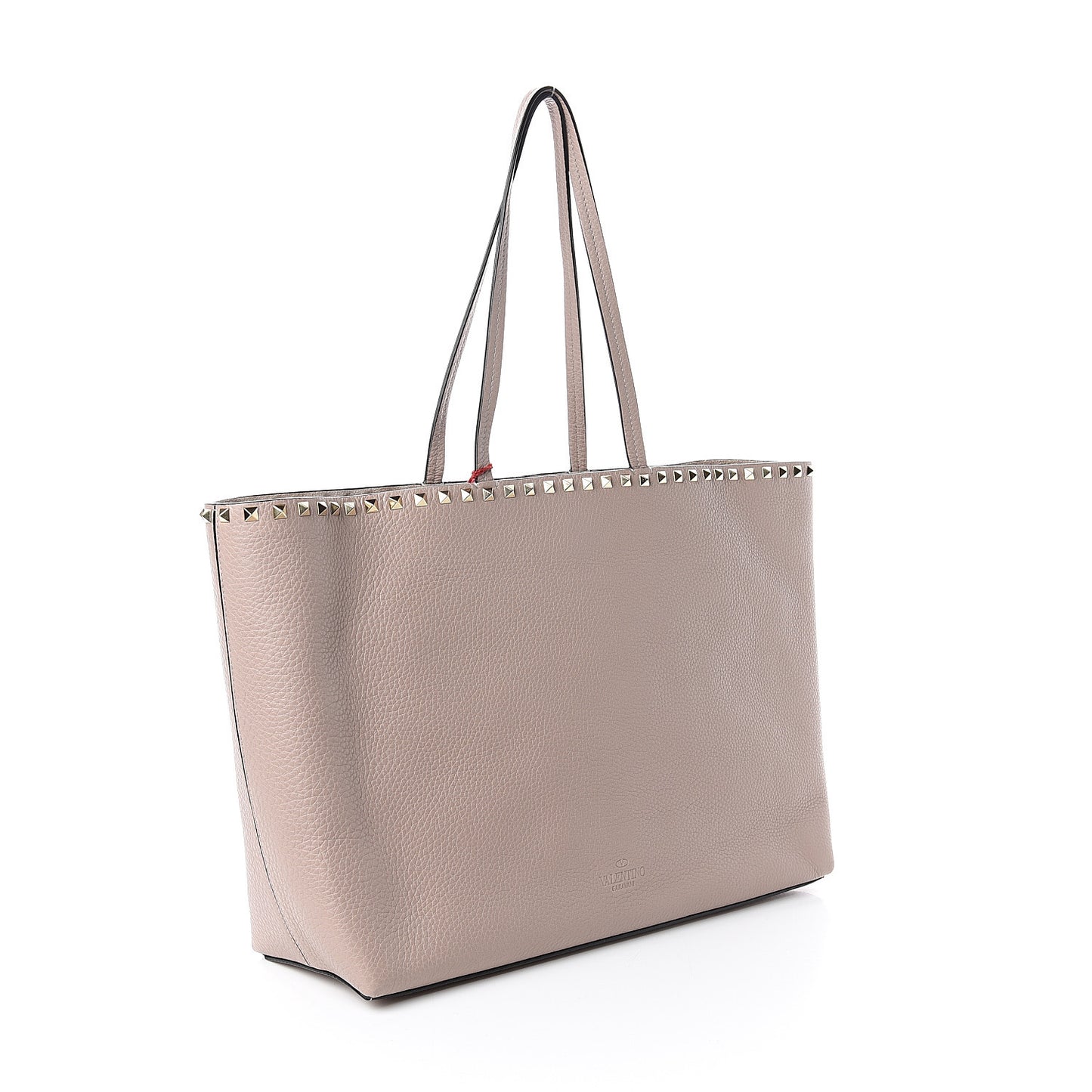 Grained Calfskin Rockstud Shoulder Tote Poudre
