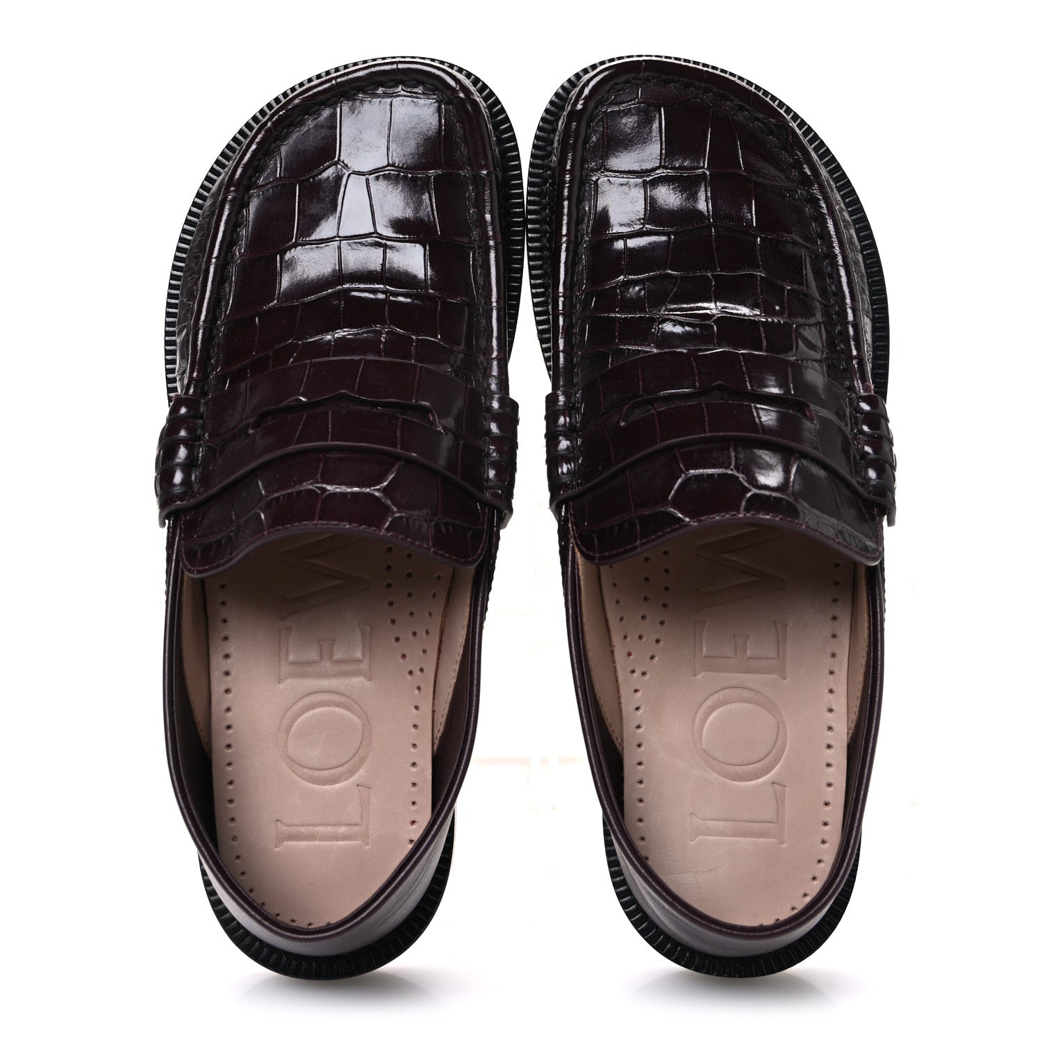 Loewe Calfskin Crocodile Embossed Campo Loafers 36 Burgundy 2 of 11