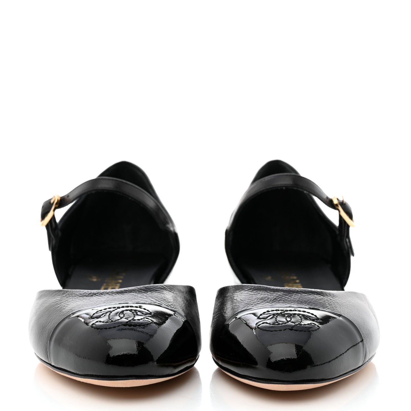Glazed Calfskin Patent Cap Toe CC Mary Jane Flats 37 Black