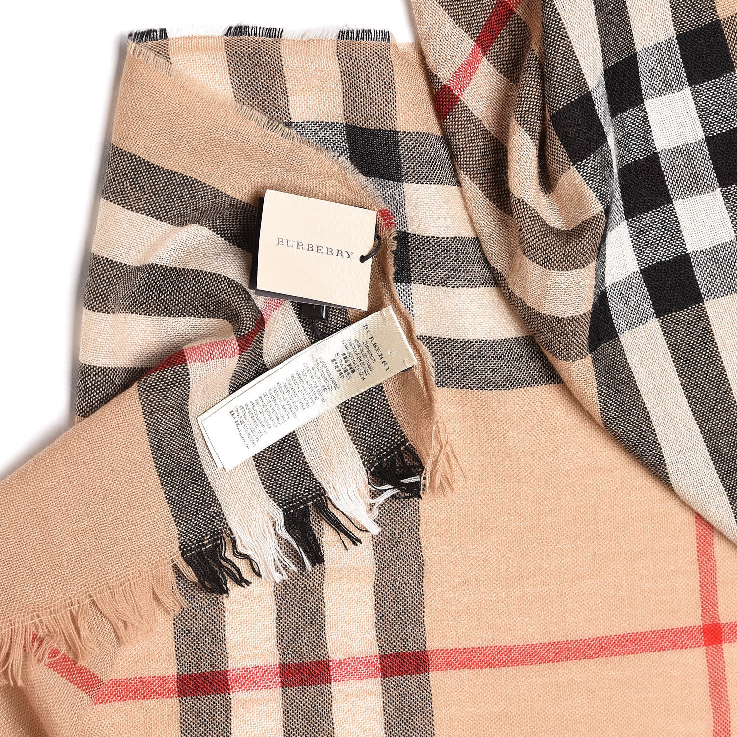 Burberry Merino Wool Cashmere Giant Check Lightweight Scarf Camel 5 of 5