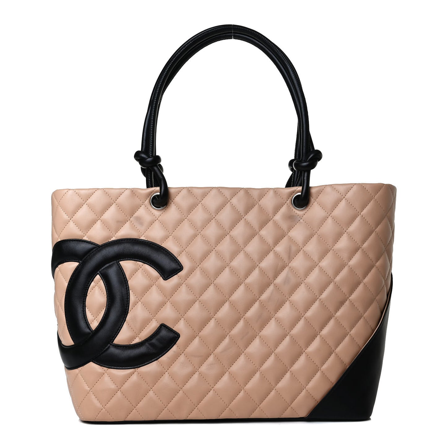 Calfskin Quilted Large Cambon Tote Beige Black