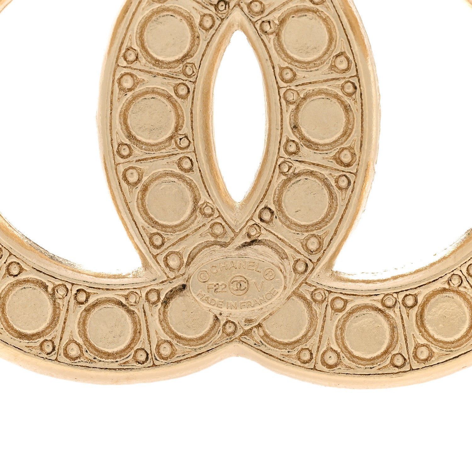 Chanel Metal Crystal Graduated Pearl CC Brooch Gold 4 of 5
