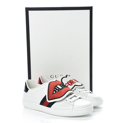 Gucci Calfskin Ayers Web Blind for Love Embroidered Mens Ace Sneakers 34.5 White 9 of 9