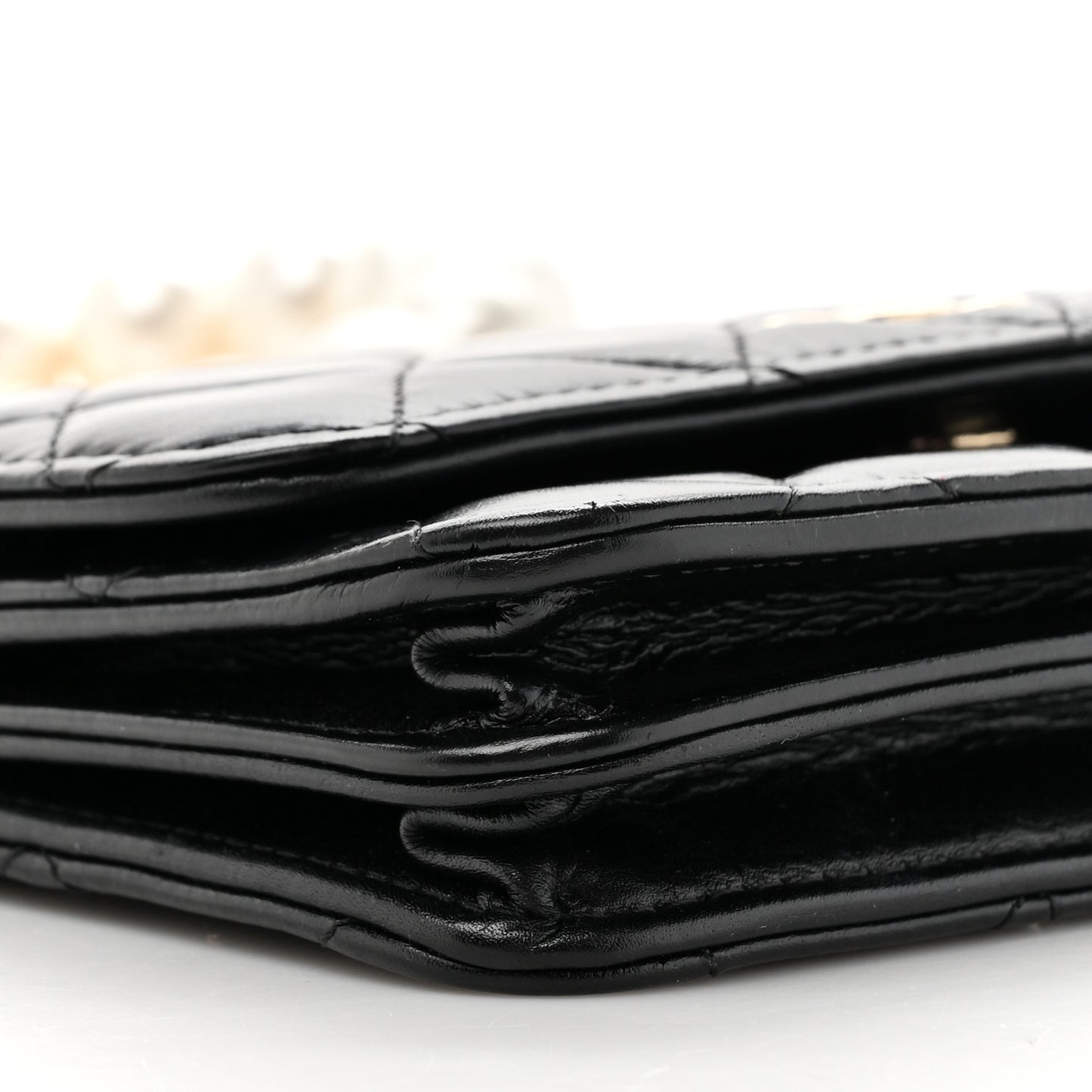 Calfskin Quilted Mini Maxi Pearls Wallet On Chain WOC Black