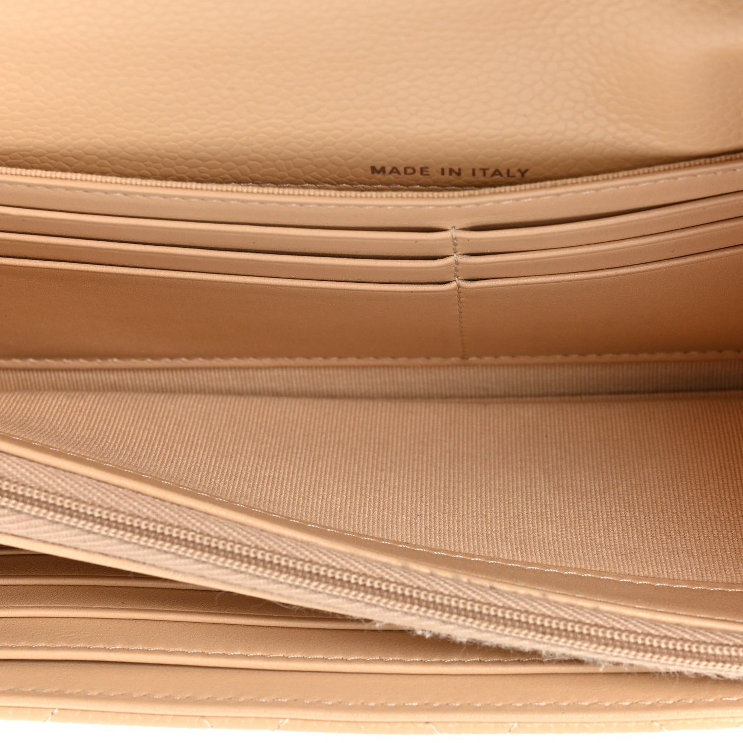 Caviar Quilted Large Gusset Flap Wallet Beige