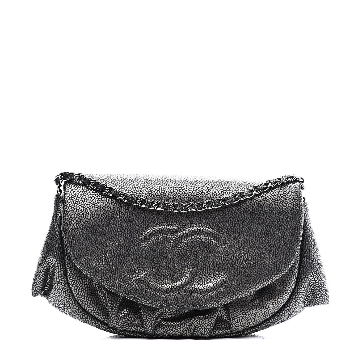 Chanel Metallic Caviar Half Moon Wallet On Chain WOC Dark Silver 1 of 13