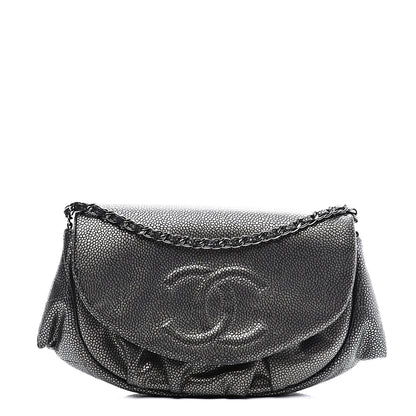 Chanel Metallic Caviar Half Moon Wallet On Chain WOC Dark Silver 1 of 13
