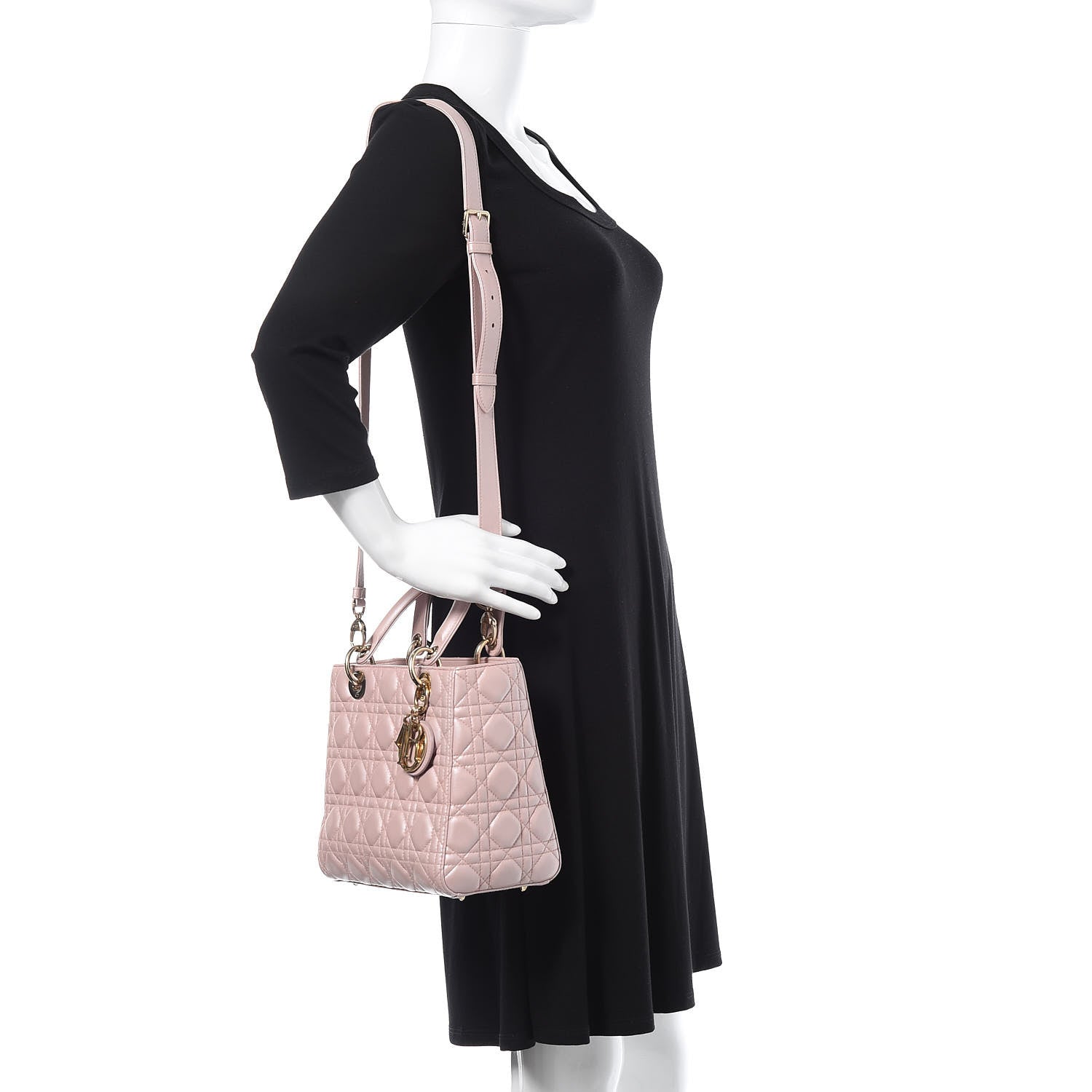 Christian Dior Pearly Lambskin Cannage Medium Lady Dior Lotus 2 of 15