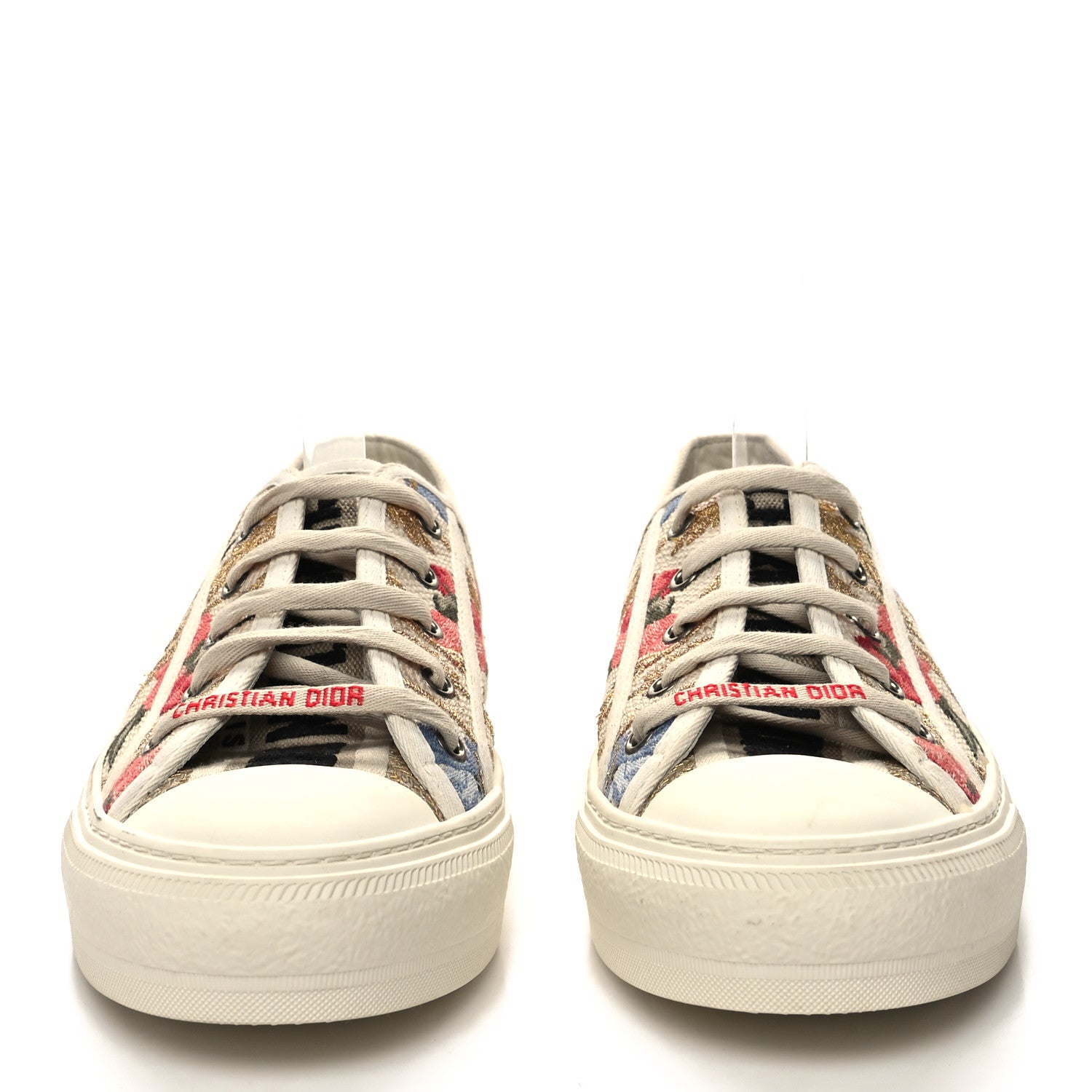 DIOR フラワー　スニーカー Dior D Connect Mille Fleurs White Red Floral Lace Up Flat Trainer