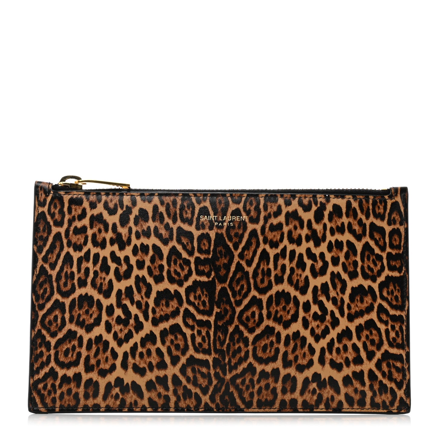 Calfskin Baby Cat Print Zip Pouch Toffee