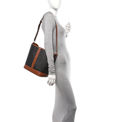 Celine Triomphe Canvas Calfskin Medium Bucket Bag Tan 2 of 10