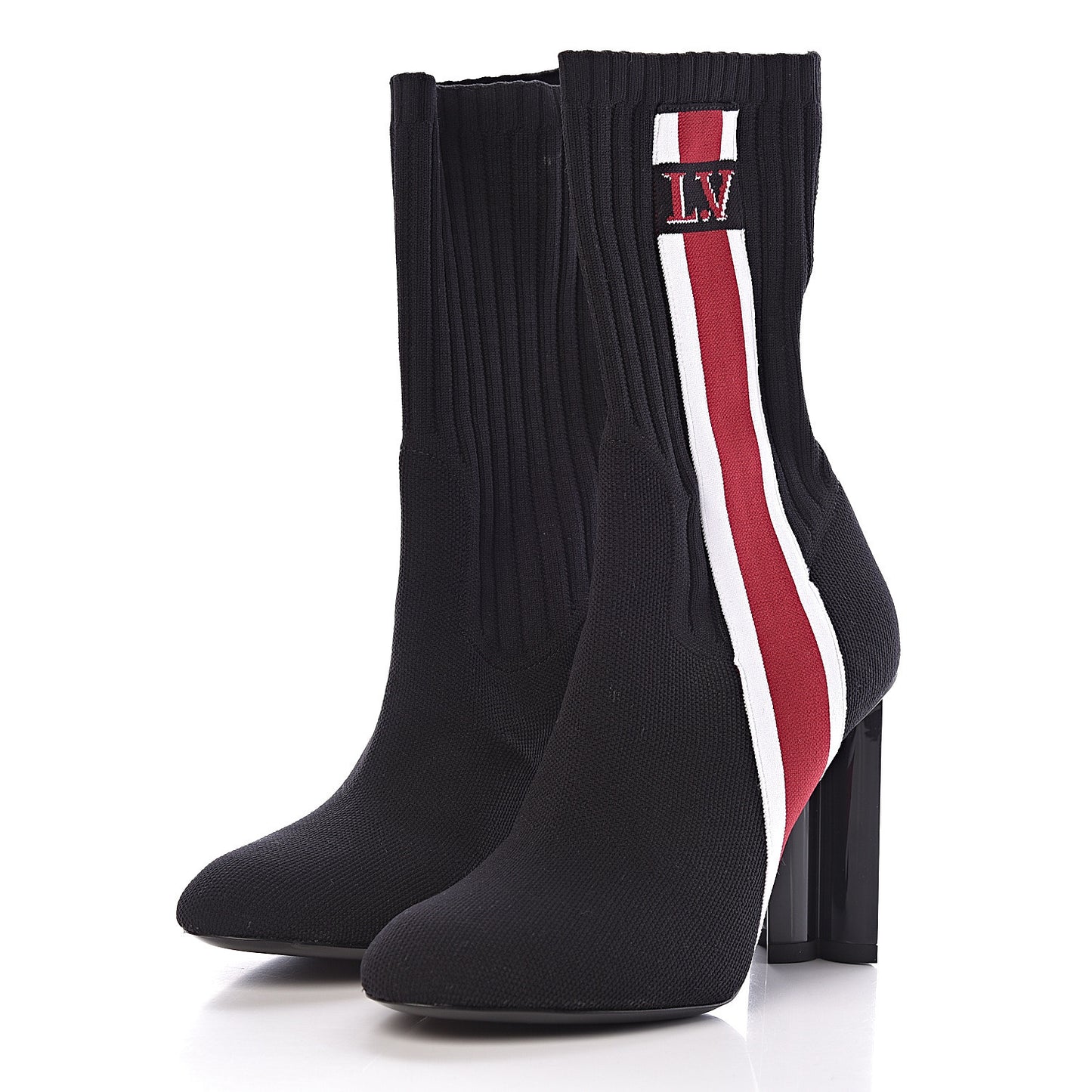 Stretch Fabric Silhouette Stripe Ankle Boots 37.5 Black