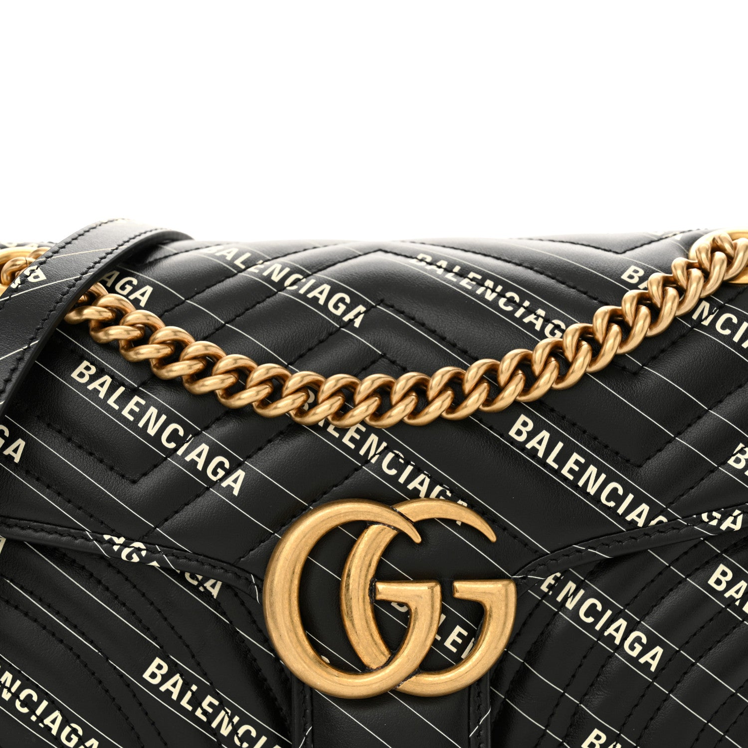 Gucci X BALENCIAGA Calfskin Matelasse Logo Print Small GG Marmont Shoulder Bag Black 8 of 11