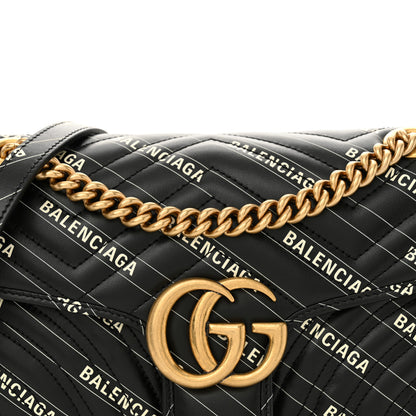 Gucci X BALENCIAGA Calfskin Matelasse Logo Print Small GG Marmont Shoulder Bag Black 8 of 11