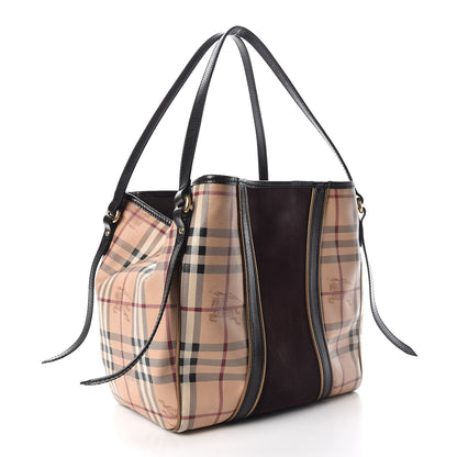 Burberry Suede Haymarket Check Colorblock Small Canterbury Tote Dark Brown 3 of 14