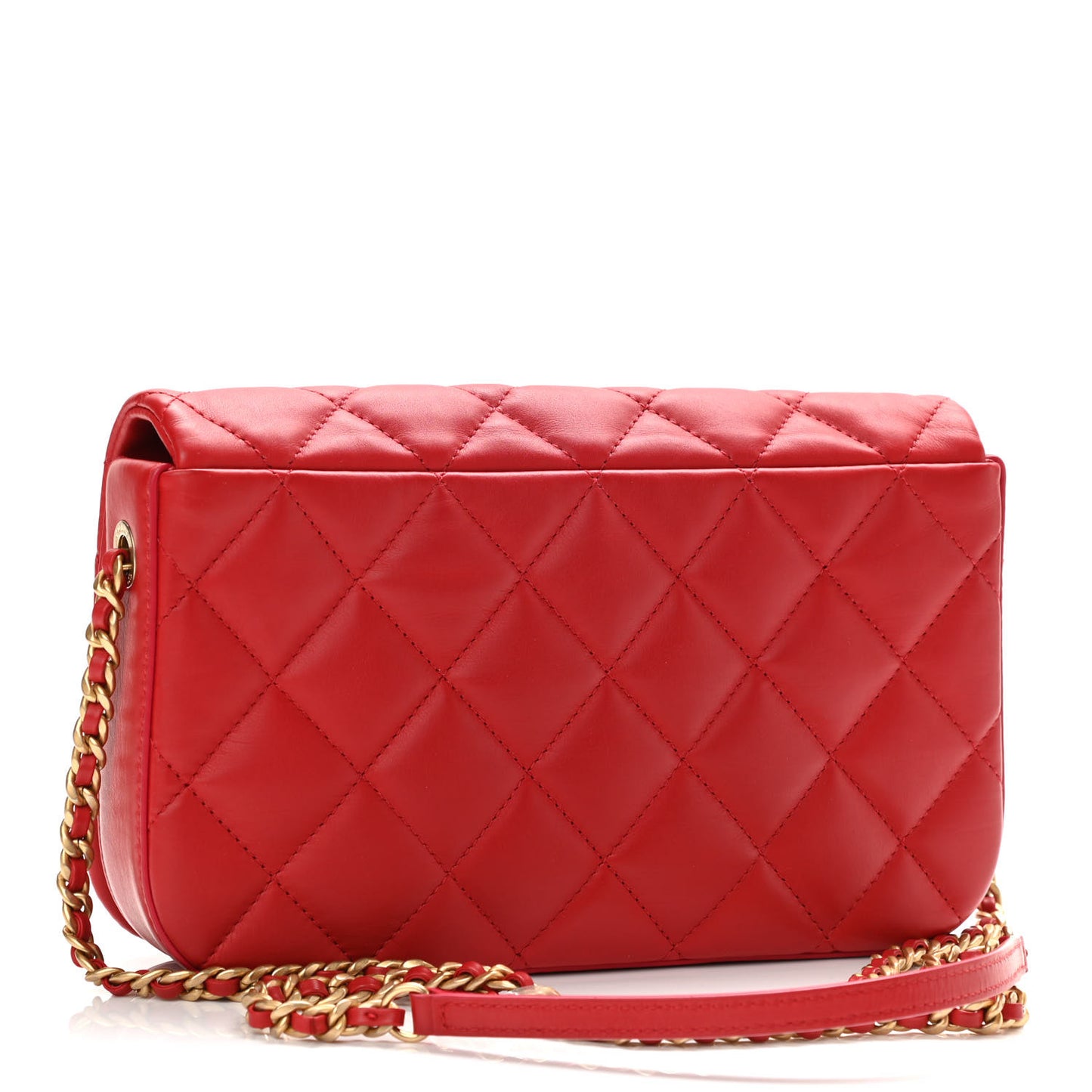 Calfskin Quilted Nailed CC Flap Bag Red