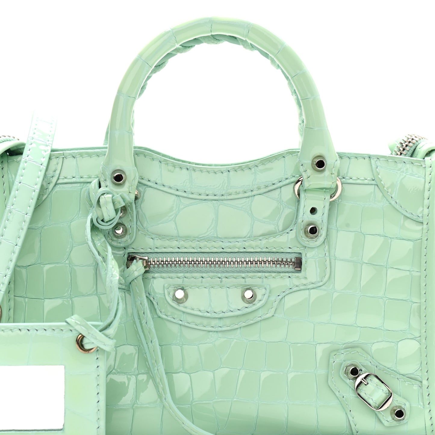 Patent Crocodile Embossed Classic Silver Hardware Nano City Light Green
