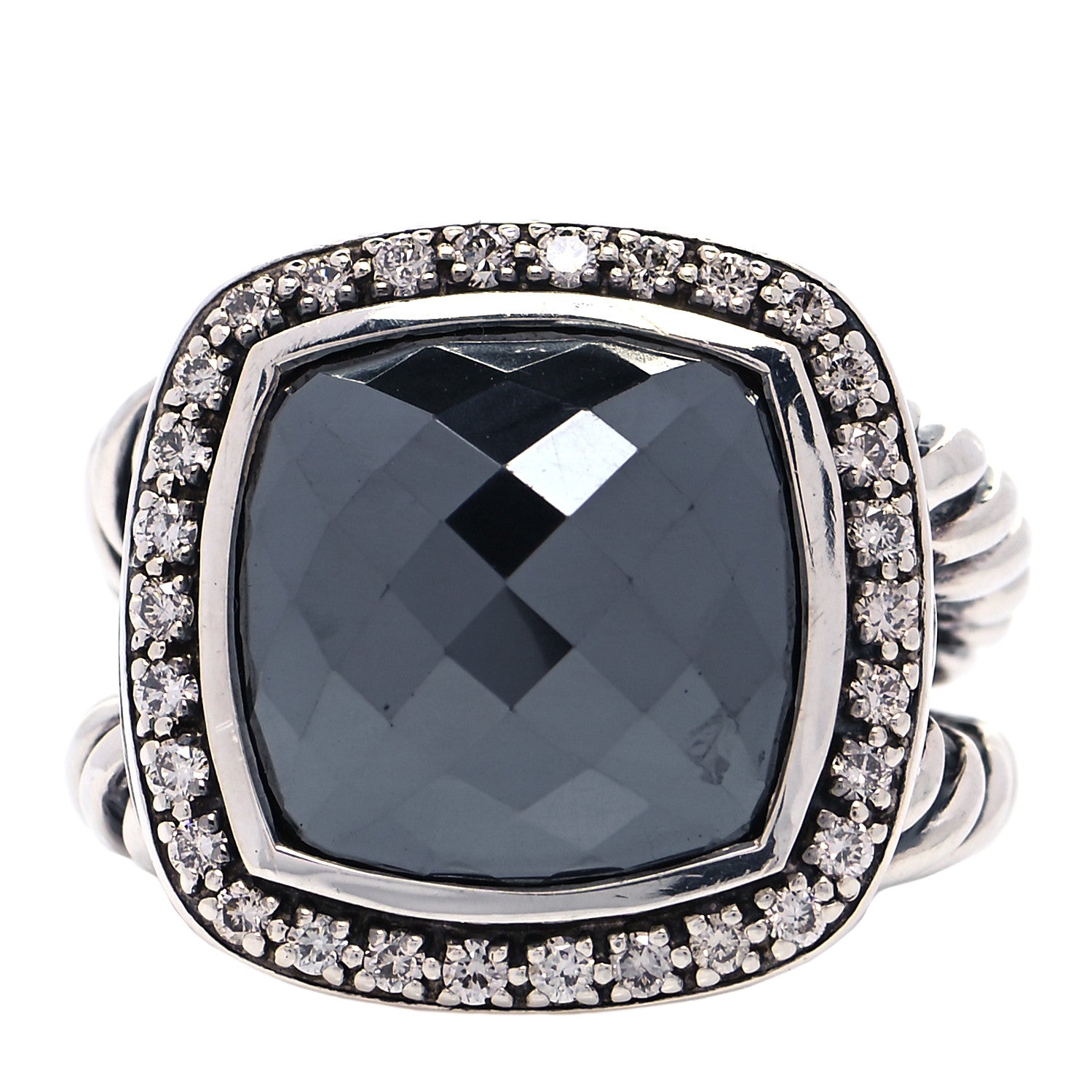 David Yurman Sterling Silver Diamond Hematite 11mm Albion Ring 52 6 1 of 5