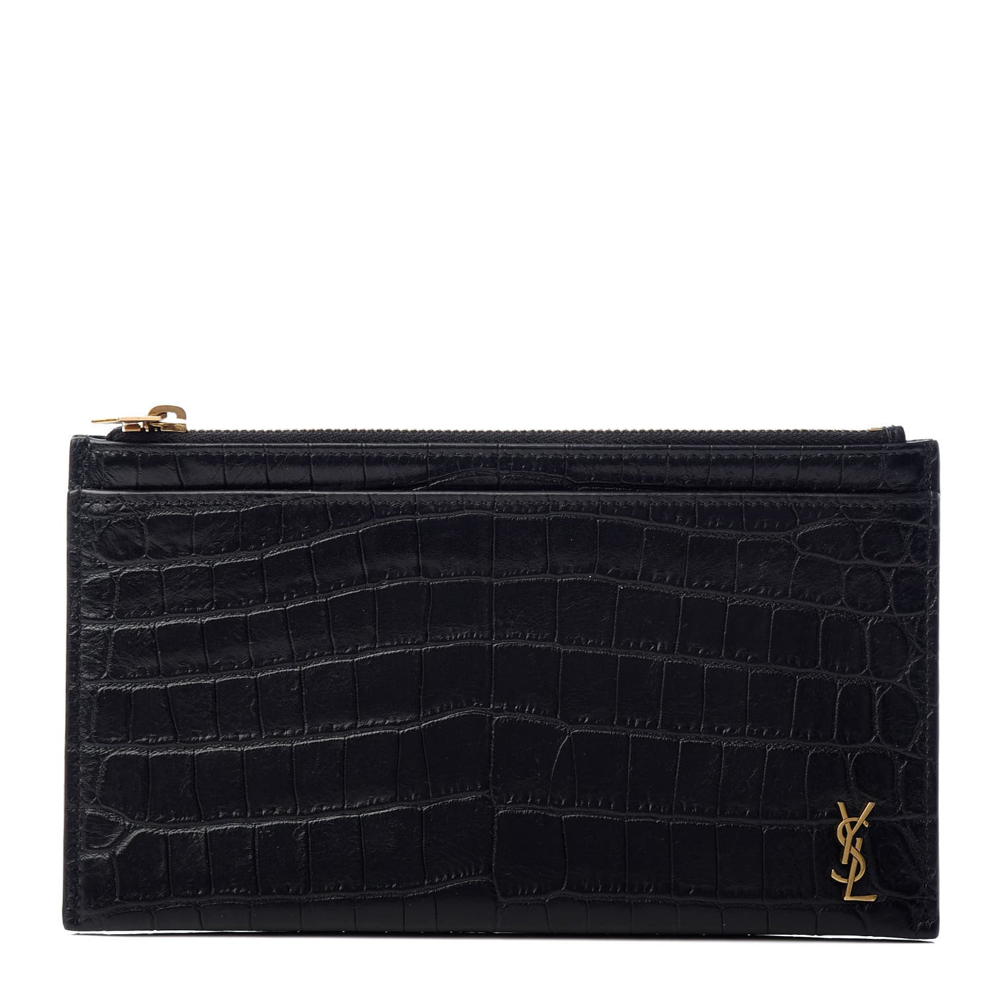 Calfskin Crocodile Embossed Monogram Bill Pouch Black