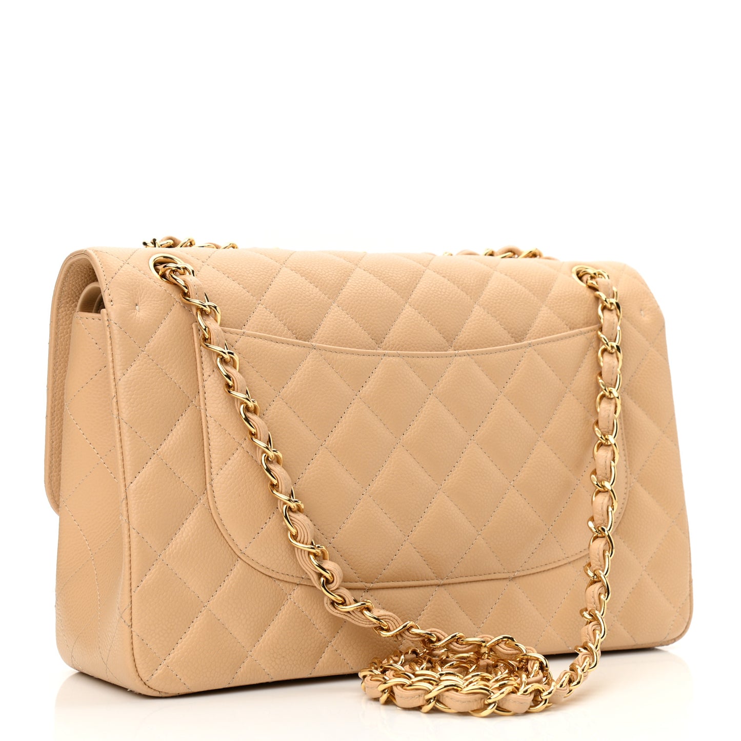 Caviar Quilted Jumbo Double Flap Beige