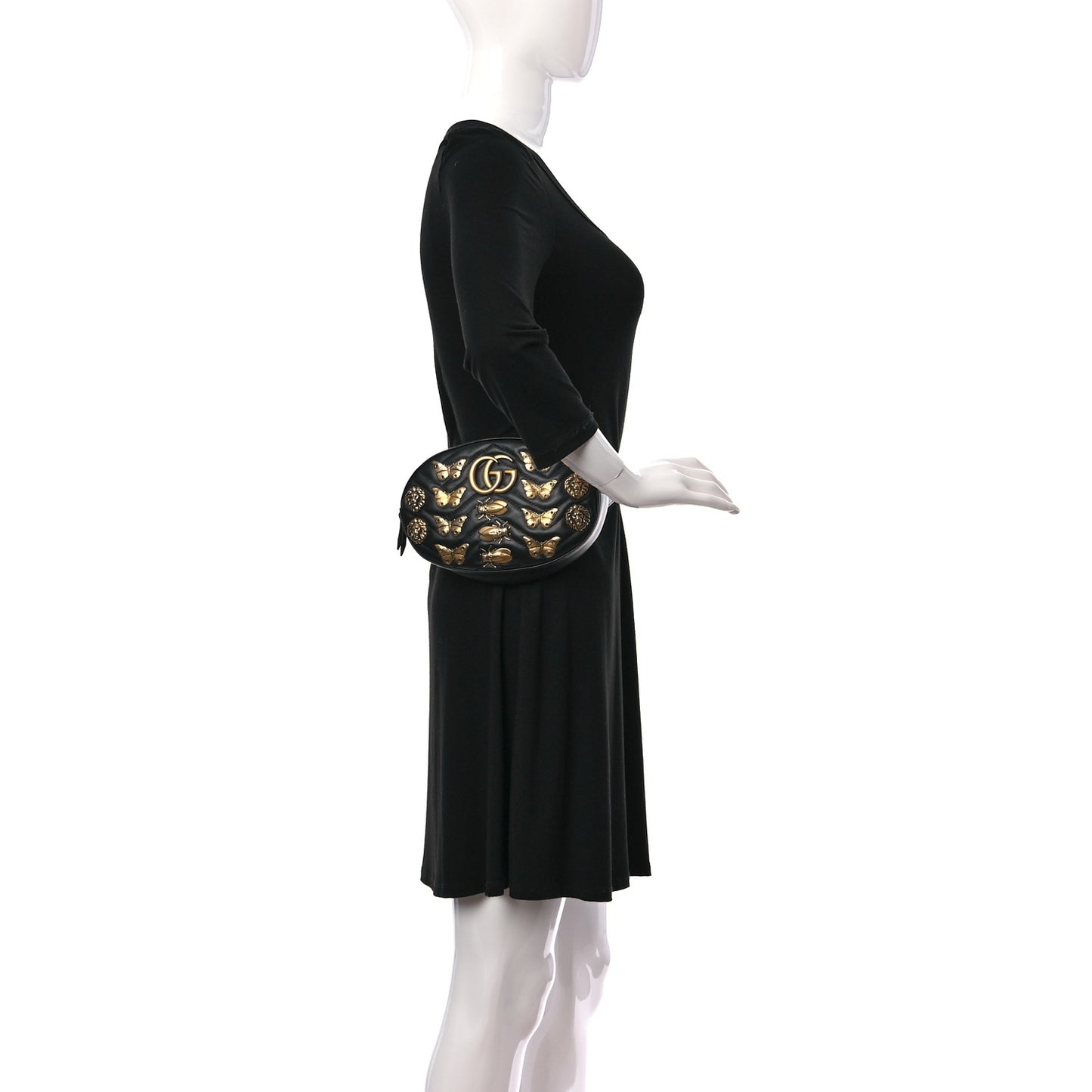 Calfskin Matelasse Animal Studs GG Marmont Belt Bag 85 34 Black