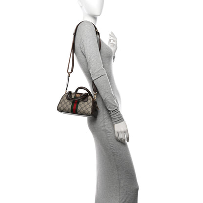 Gucci GG Supreme Monogram Textured Dollar Calfskin Web Mini Ophidia Top Handle Bowler Bag Beige Ebony New Acero 2 of 10