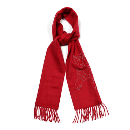 Hermes Cashmere Embroidered Tiger Fringe Scarf Red 1 of 5