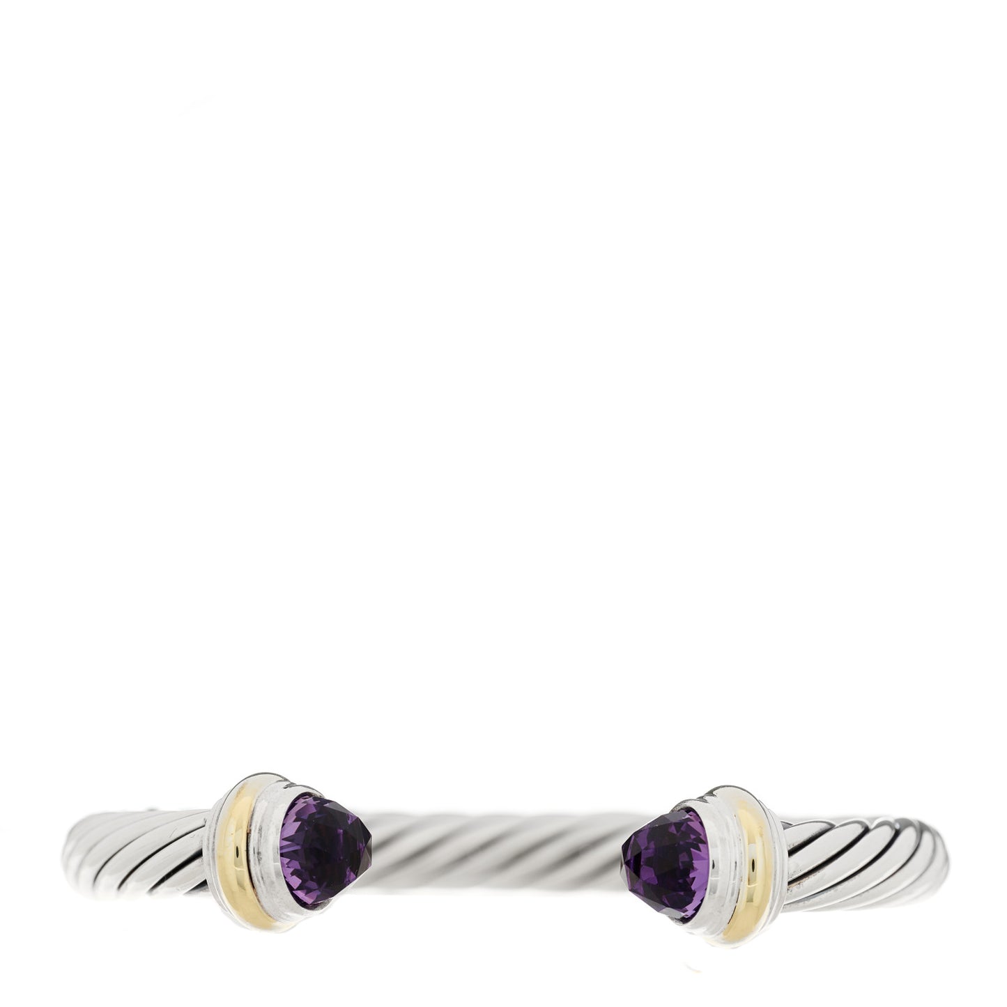 Sterling Silver 14K Yellow Gold Amethyst 7mm Cable Classics Bracelet