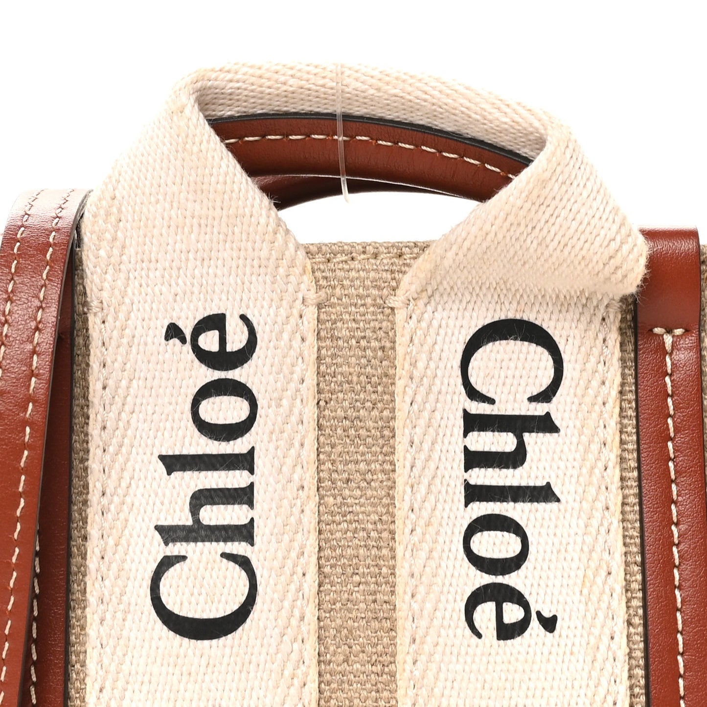 Cotton Calfskin Nano Woody Ribbon Tote White Brown