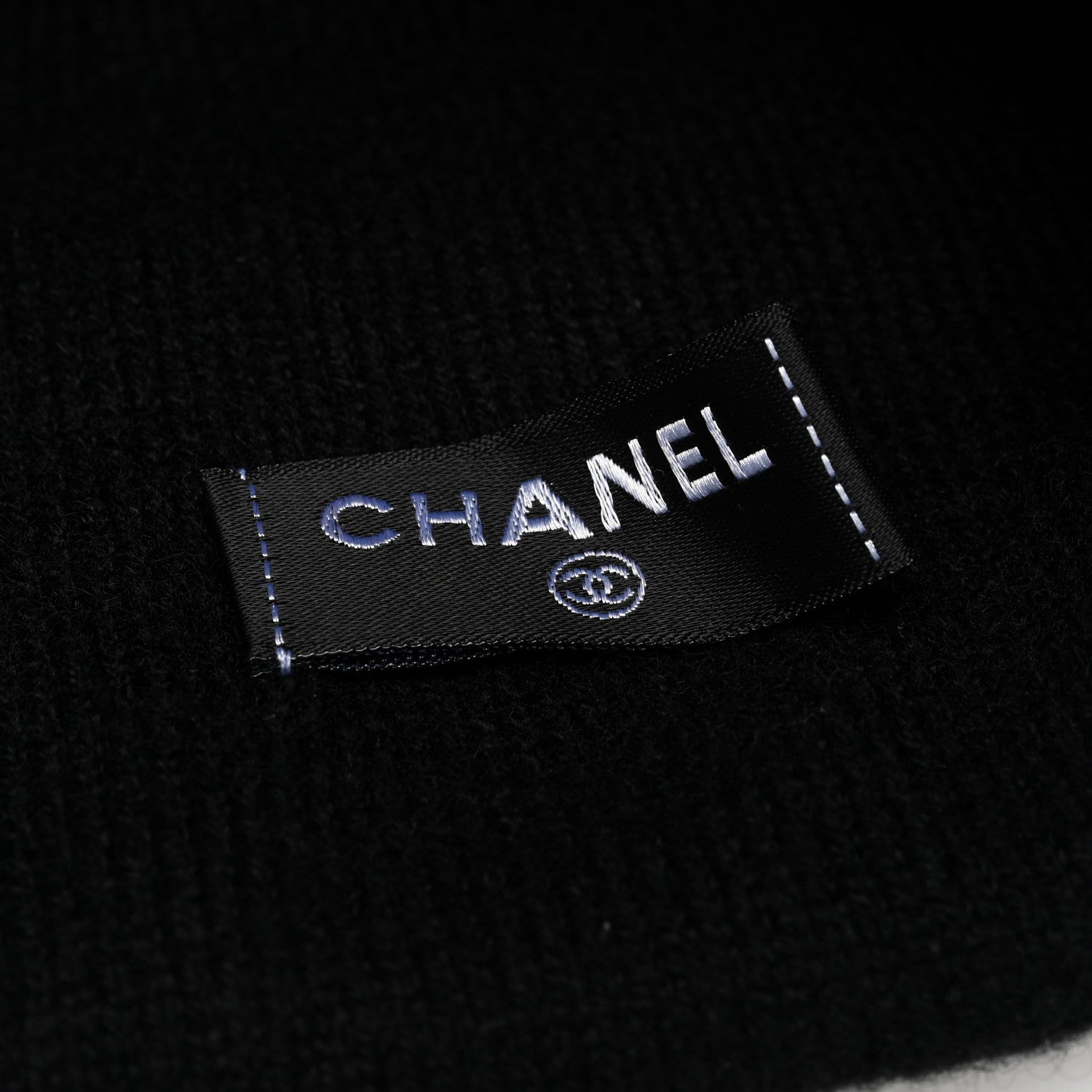 Chanel Cashmere CC Camellia Beanie Hat Black White 5 of 5