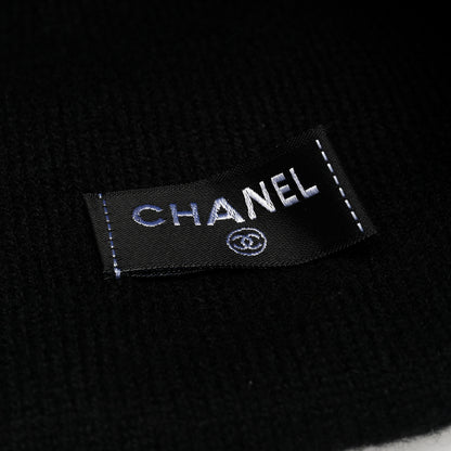 Chanel Cashmere CC Camellia Beanie Hat Black White 5 of 5