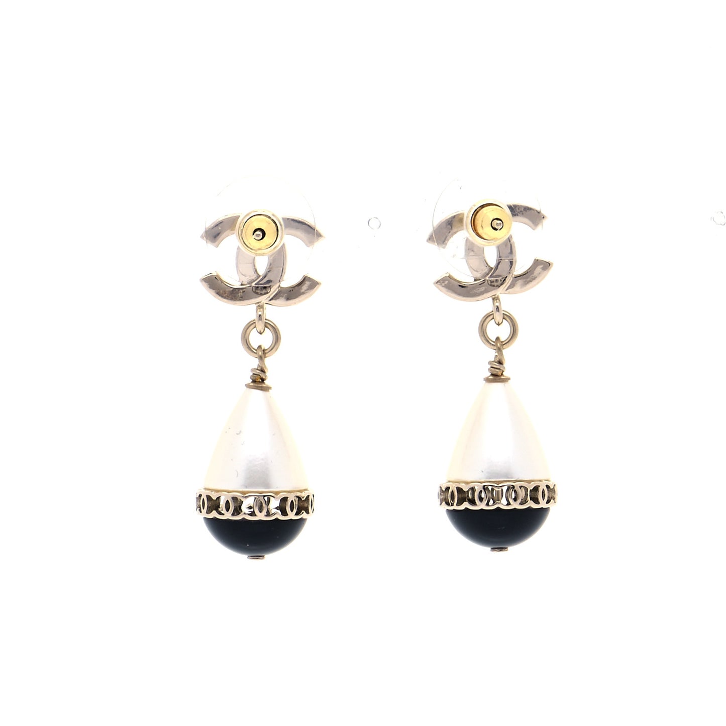 Crystal Pearl CC Fantasy Drop Earrings Gold Black