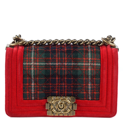 Chanel Velvet Plaid Tartan Small Boy Flap Red 1 of 11