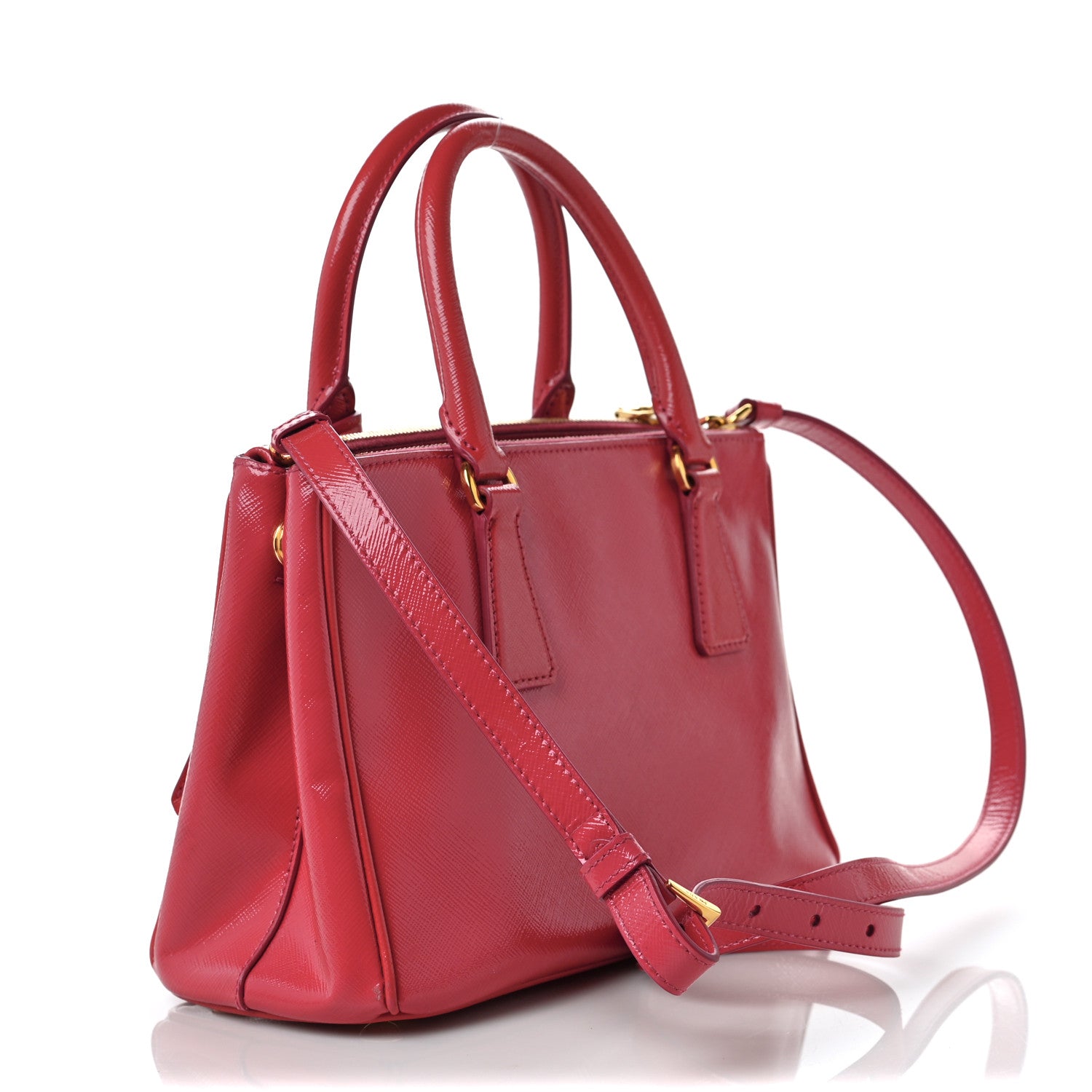 Prada Saffiano Vernice Mini Galleria Double Zip Tote Peonia 2 of 9
